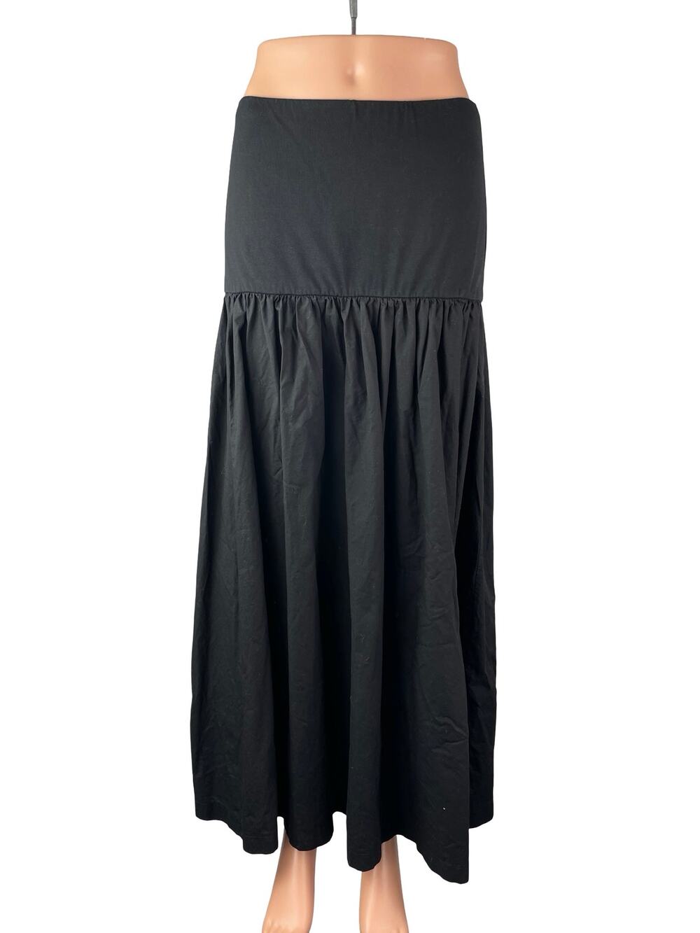 Topshop Women's Black Drop Waist Pleated Pull On Boho A Line Midi Skirt Size M